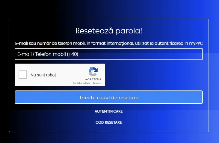 resetare parola myppc